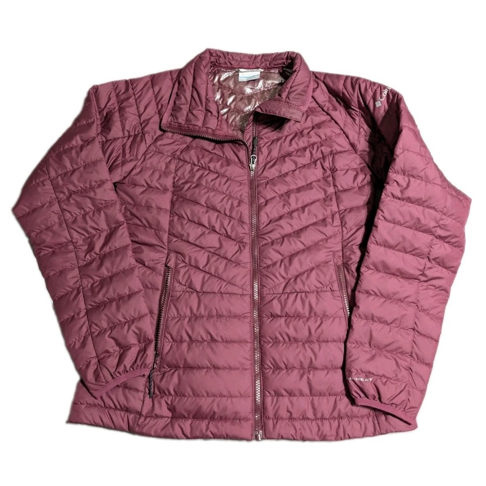 Columbia Hooded Jacket Womens Medium Omni Heat Insulated Puffer Coat, Maroon